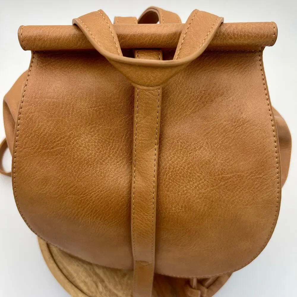 Antik Kraft Stephanie Backpack Tan Vegan Leather Bucket Crossbody Bag Top Handle - Picture 15 of 15